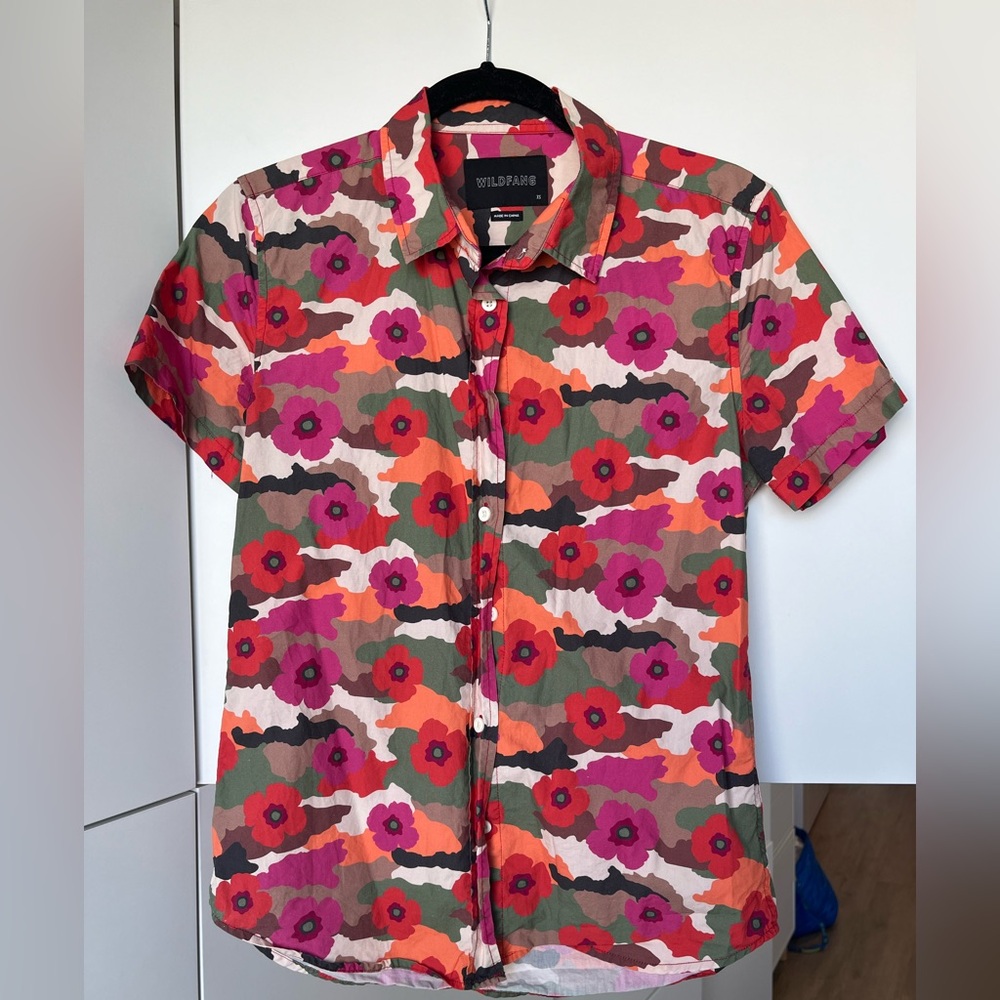 WILDFANG multicolor camo floral cotton short sleeve button up shirt